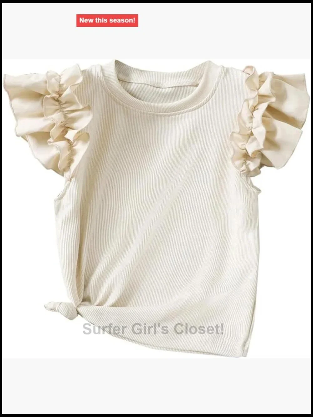 Girls Ruffle Sleeve Ribbed Knit Tee Shirt Tops Summer Casual